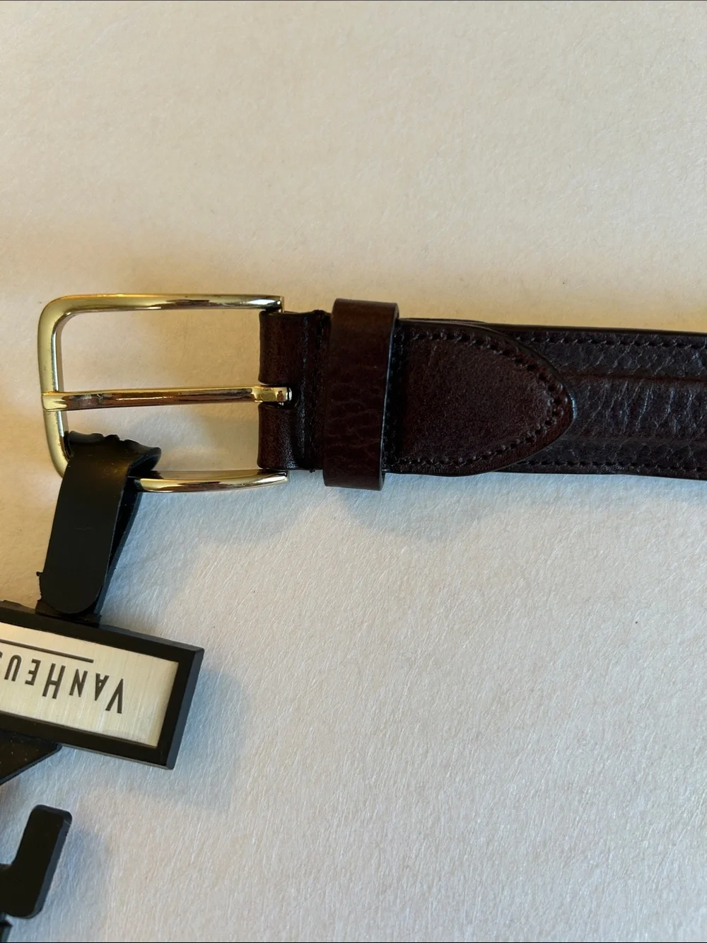 Van Heusen Brown Leather Belt with Gold Buckle